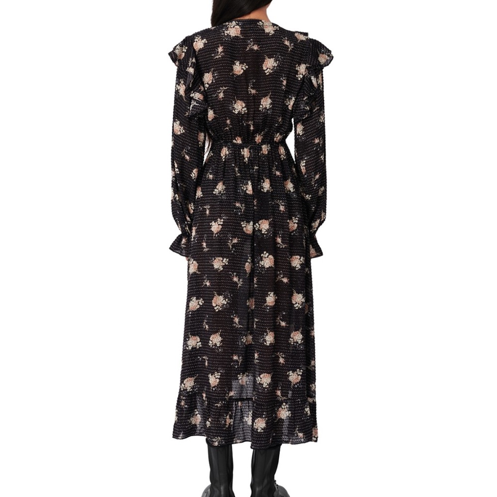 Maje Rider Midi Print on Black Floral Textured Dress Euro Size 36 - Picture 11 of 12
